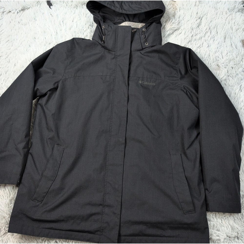 Columbia Jacket Womens 1X Black Hoodie Interchange Coat Zip Up Pockets Winter